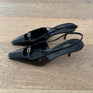 Never Worn Saint Laurent YSL PAVE Black Patent Slingback Kitten Heels 39